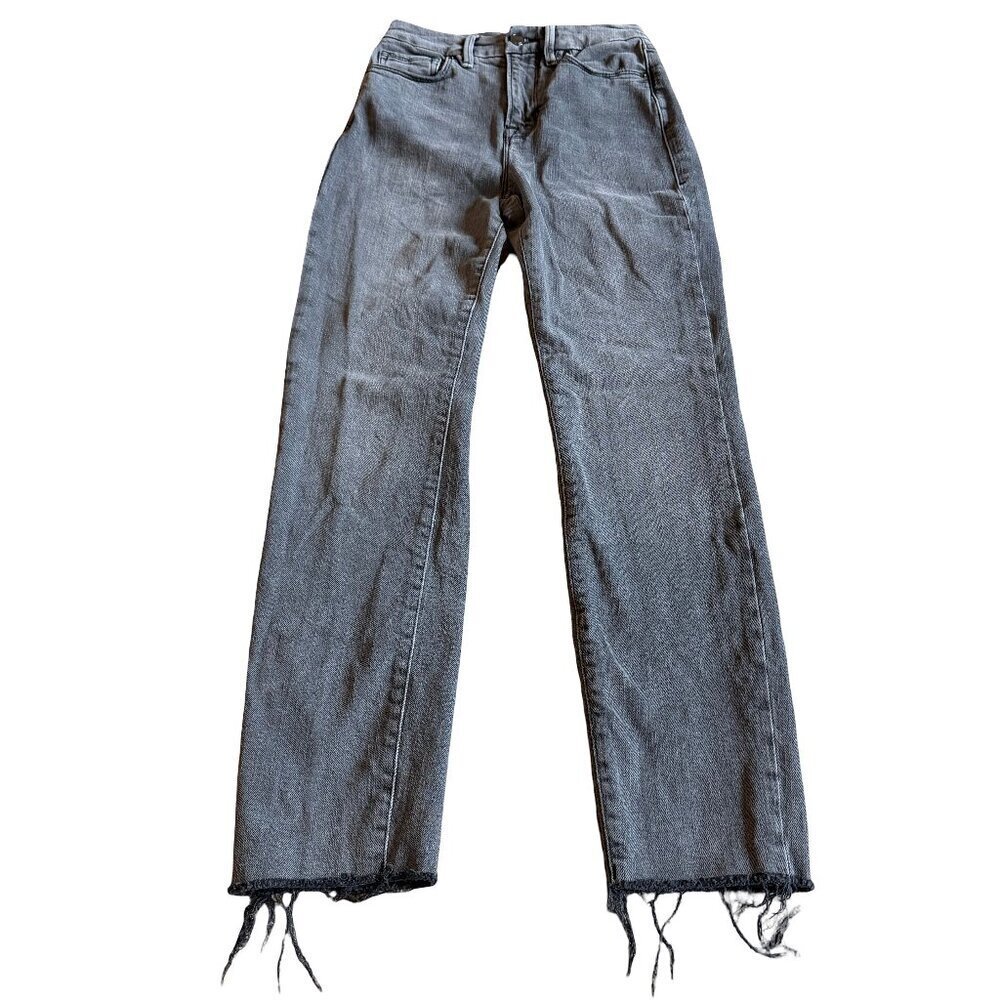 Good American Good Classic Straight Leg Raw Hem Jeans Pants Size 00/24 Women's